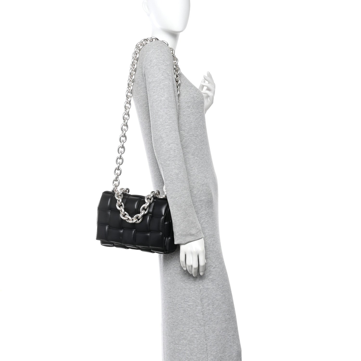 Lambskin Maxi Intreccio Padded Chain Cassette Crossbody Bag Black