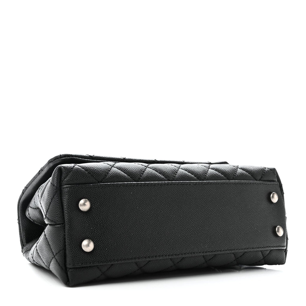 Caviar Lizard Embossed Quilted Mini Coco Handle Flap Black