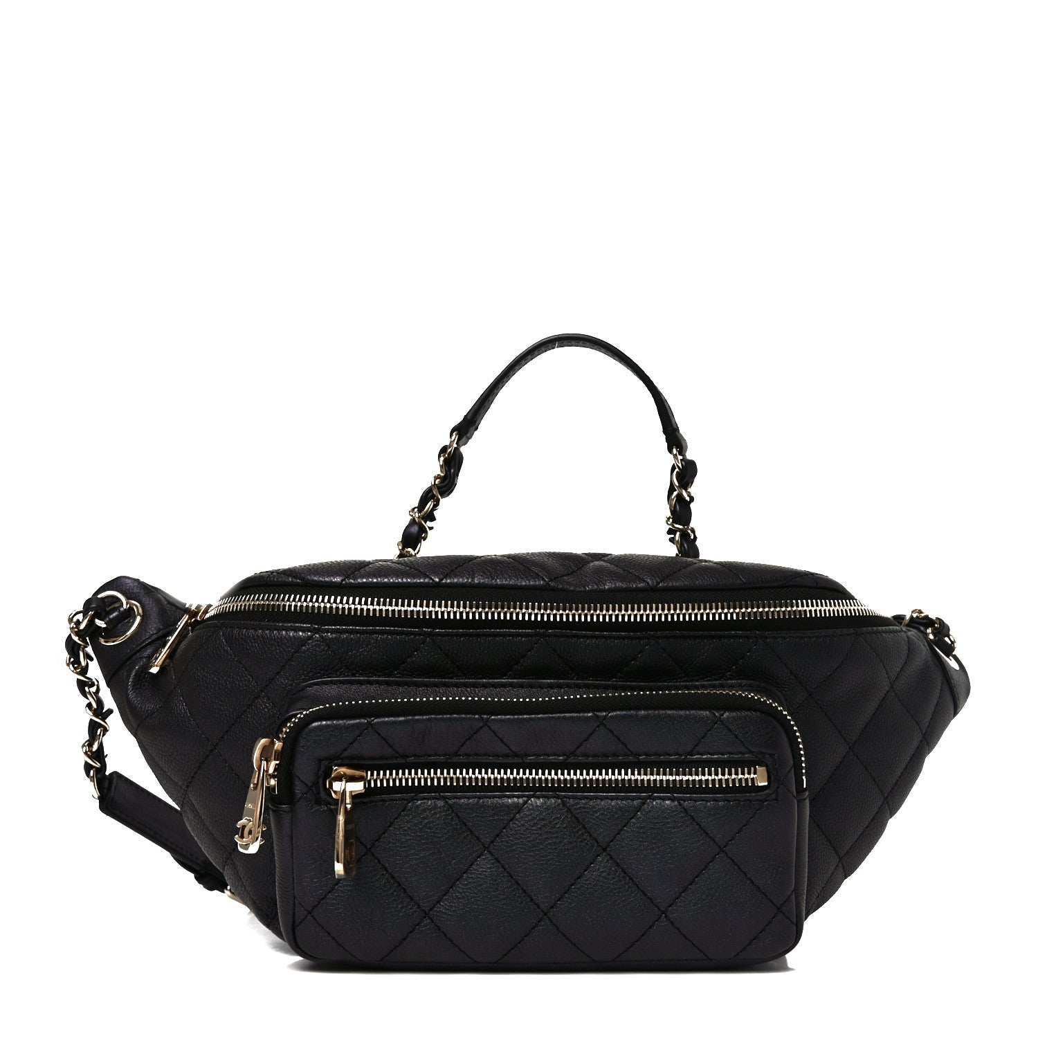 Iridescent Calfskin Quilted All About Waist Belt Bag Black