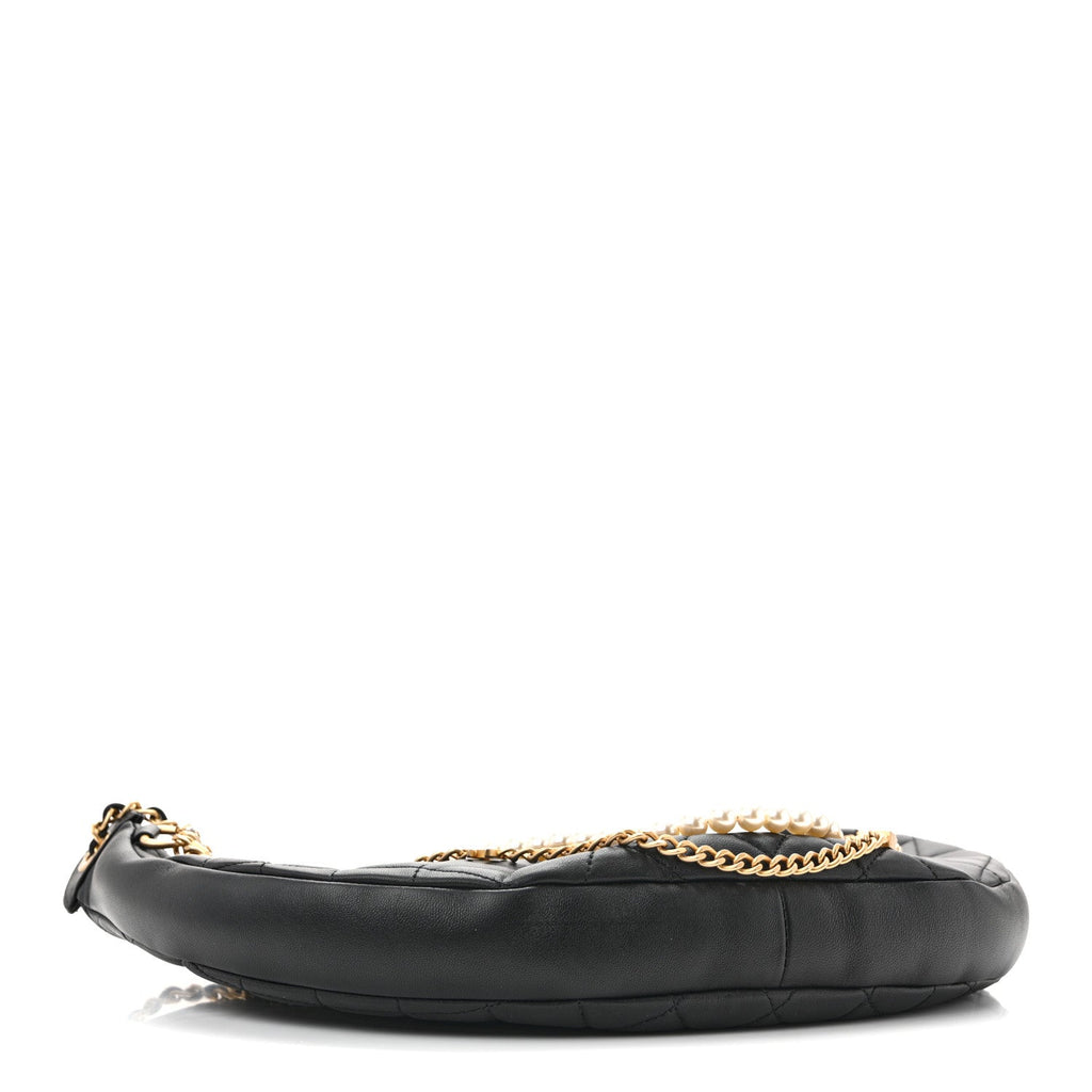 Lambskin Quilted All About Chains Hobo Black