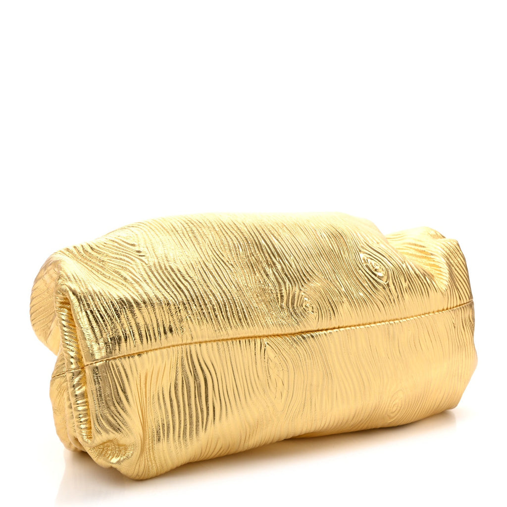 Metallic Bark Calfskin Embossed The Pouch Oversized Clutch Oro