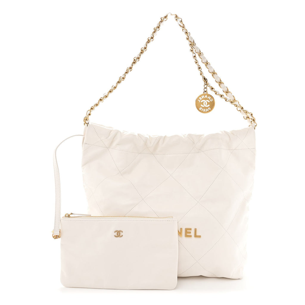 Shiny Calfskin Quilted Small Chanel 22 White