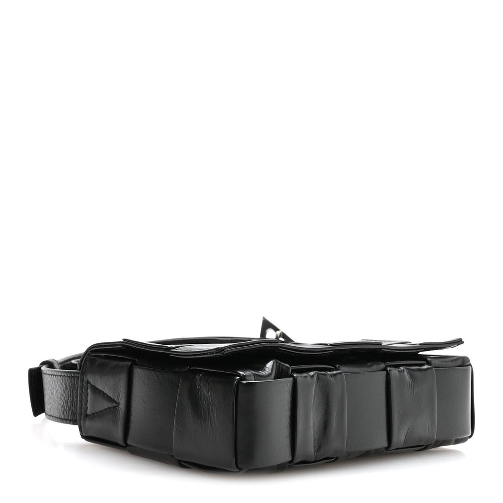 Paper Calfskin Maxi Intreccio Cassette Crossbody Bag Black