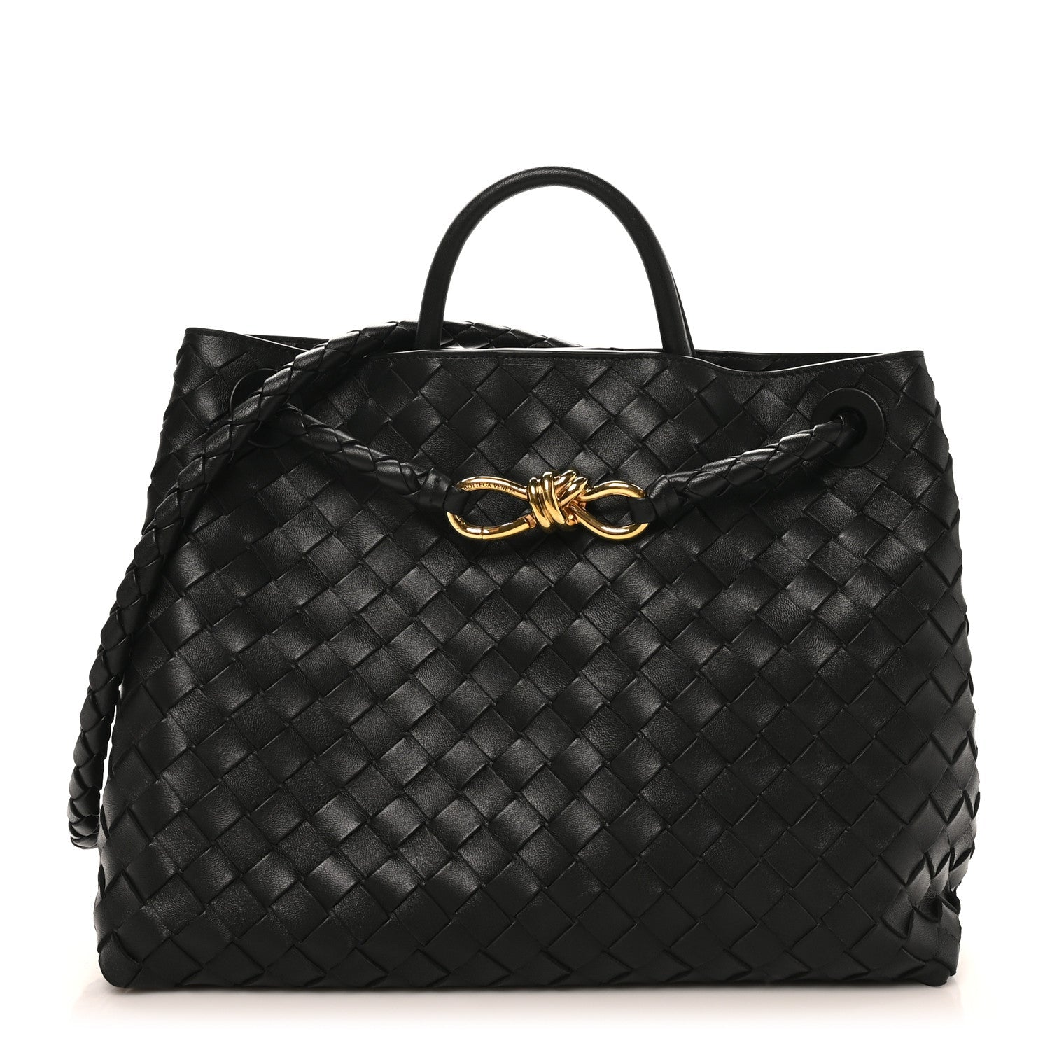 Nappa Intrecciato Medium Andiamo Shoulder Bag Black