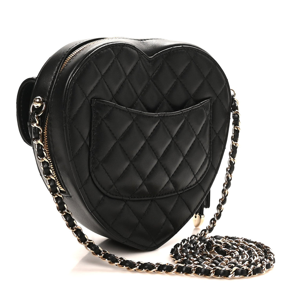 Lambskin Quilted CC In Love Heart Bag Black