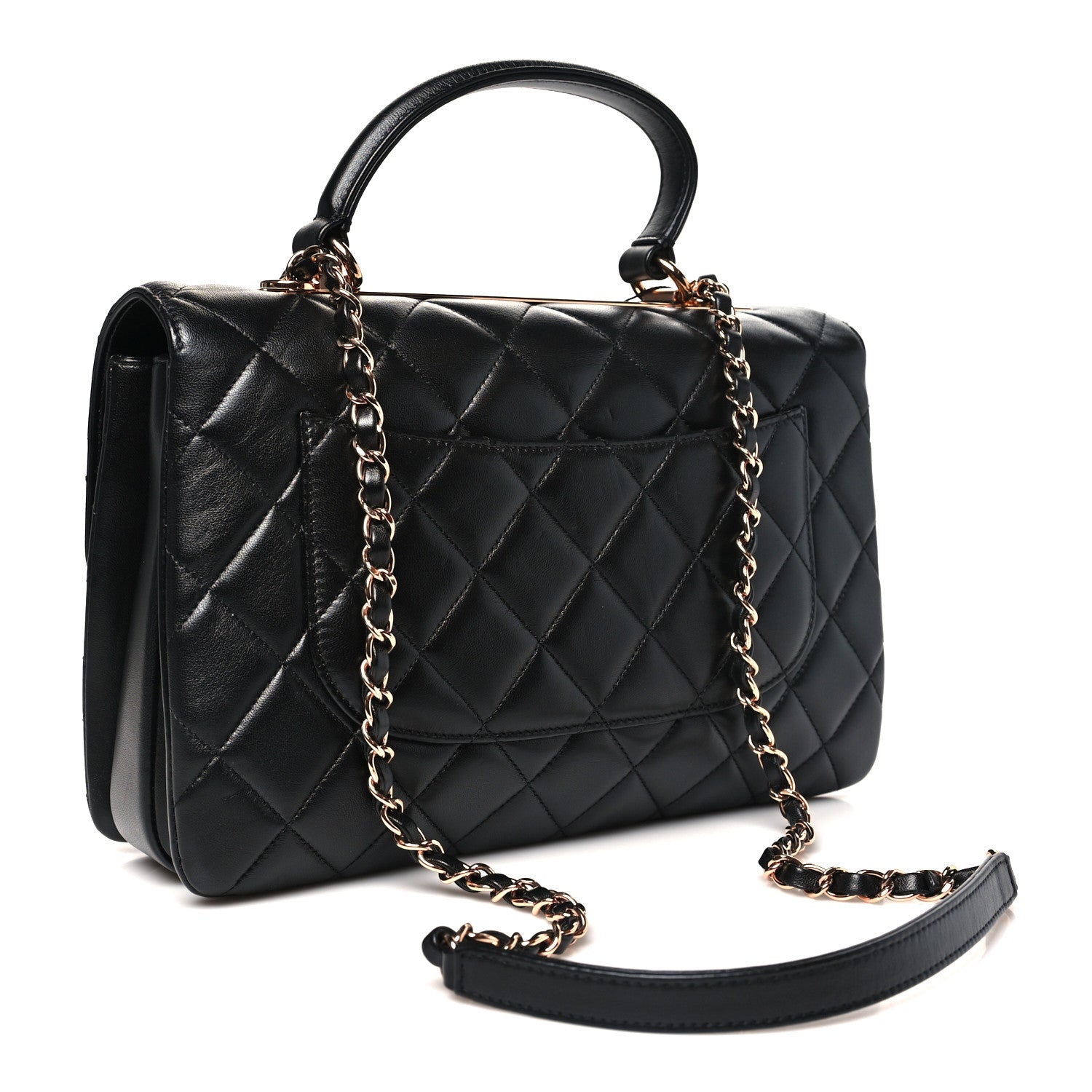 Lambskin Quilted Medium Trendy CC Flap Dual Handle Bag Black