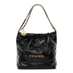 Shiny Calfskin Quilted Small Chanel 22 Black