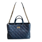 CHANEL Handbag .Blue Crinkled Leather.