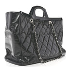 Glazed Calfskin Quilted Large CC Delivery Tote Black