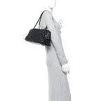 Lambskin Bubble Quilt Small Double Bowling Bag Black