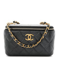 Pearly Caviar Quilted Fit For You Small Vanity Case With Chain Black