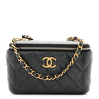 Pearly Caviar Quilted Fit For You Small Vanity Case With Chain Black