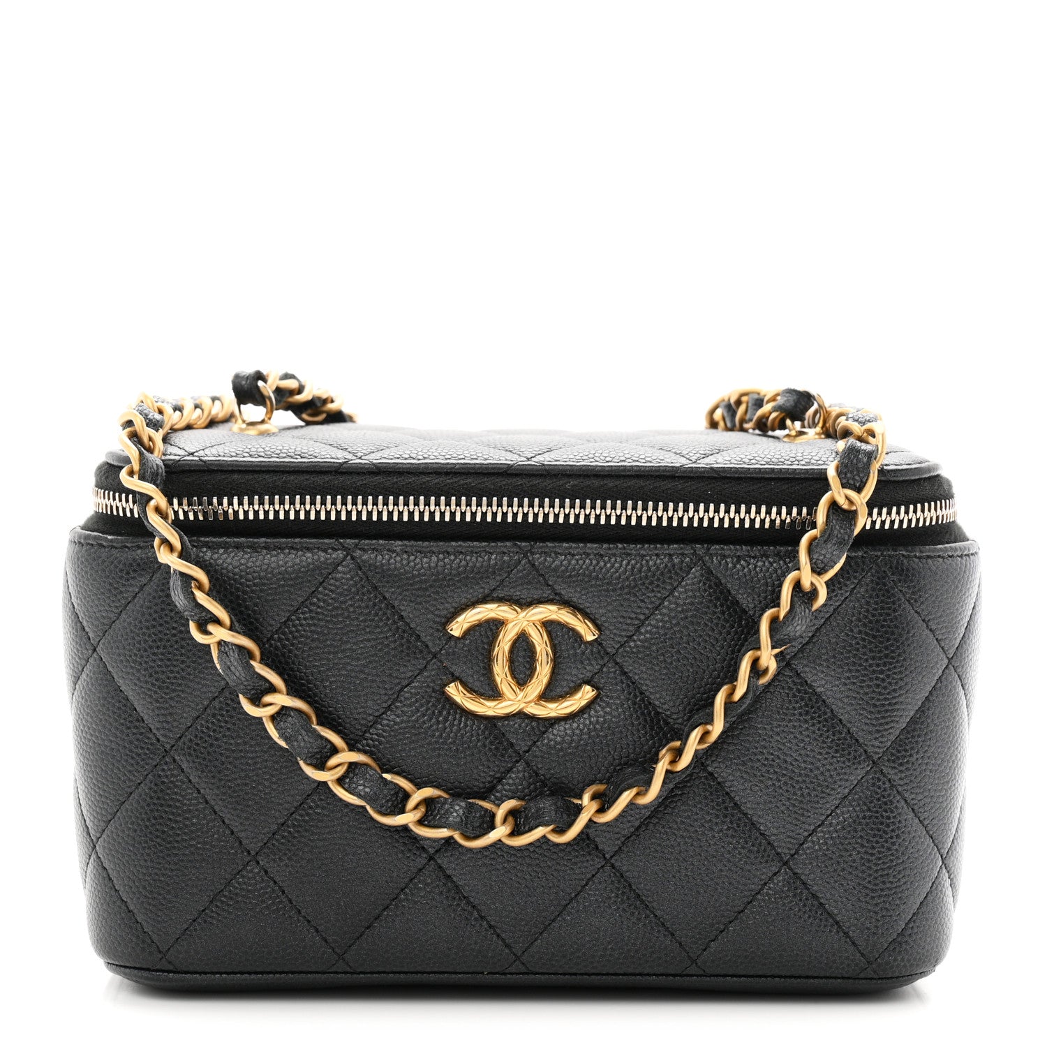 Pearly Caviar Quilted Fit For You Small Vanity Case With Chain Black