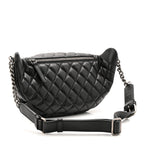 Lambskin Quilted Banane Waist Bag Fanny Pack Black