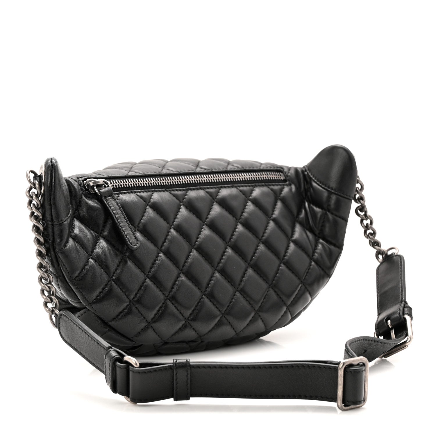 Lambskin Quilted Banane Waist Bag Fanny Pack Black