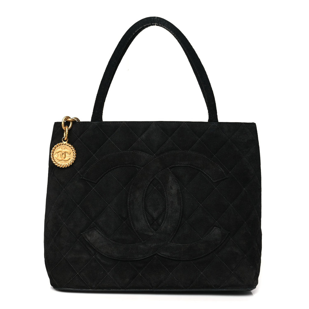 Suede Quilted Medallion Tote Black
