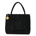 Suede Quilted Medallion Tote Black
