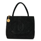 Suede Quilted Medallion Tote Black