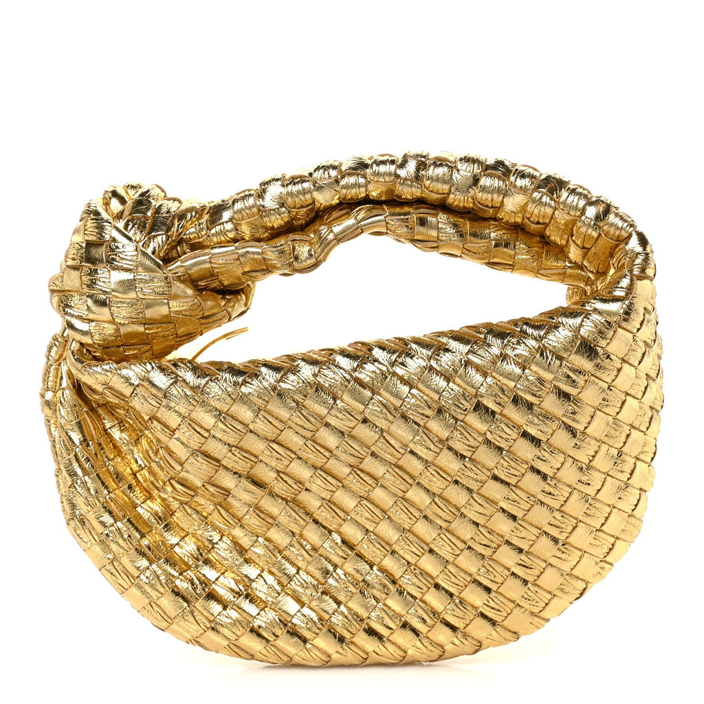 Laminated Calfskin Pressed Intreccio Mini Jodie Gold