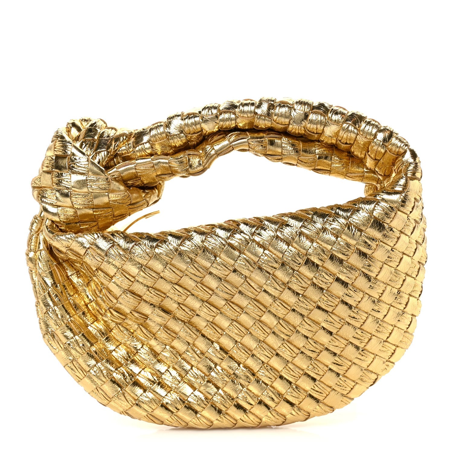 Laminated Calfskin Pressed Intreccio Mini Jodie Gold
