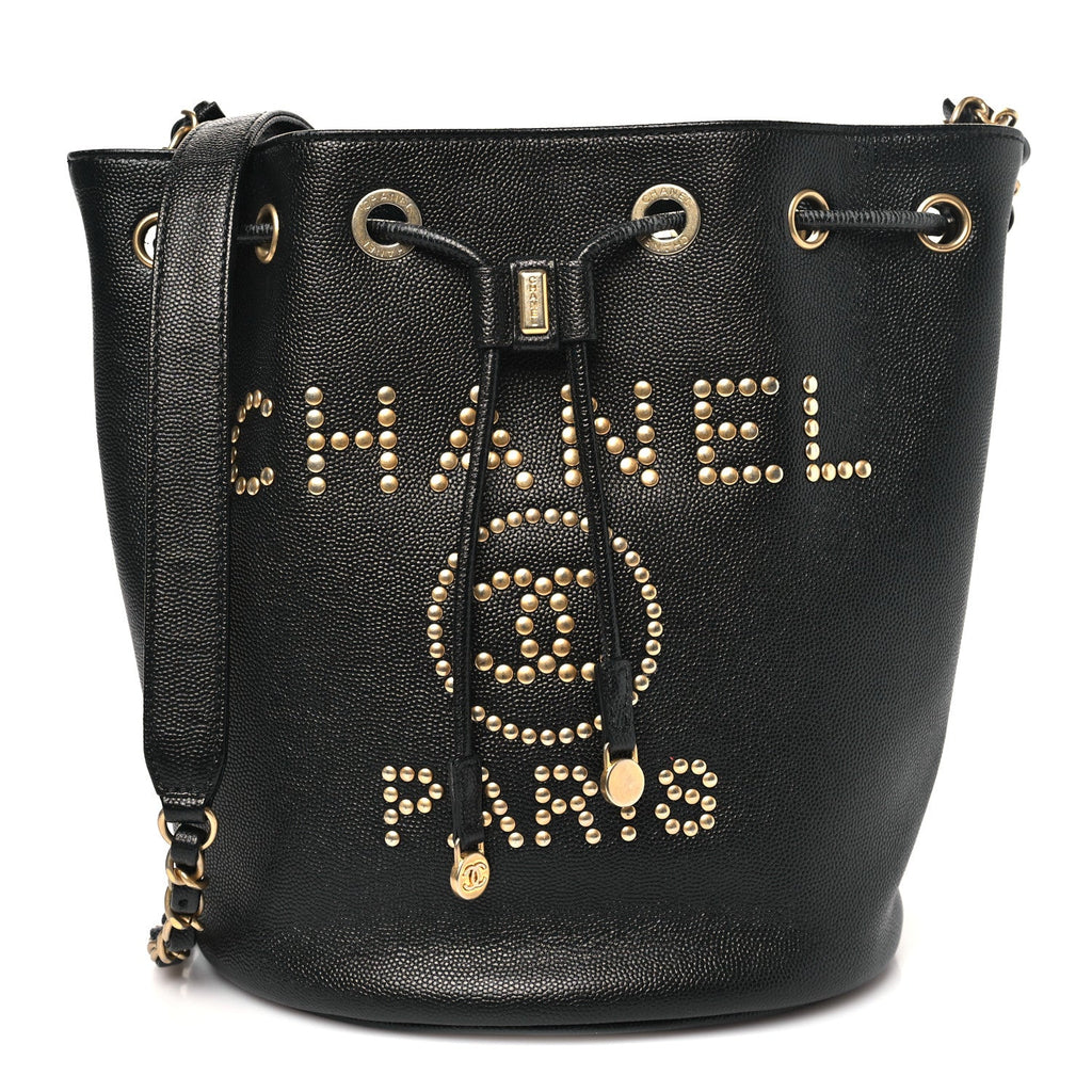 Caviar Deauville Drawstring Bucket Bag Black