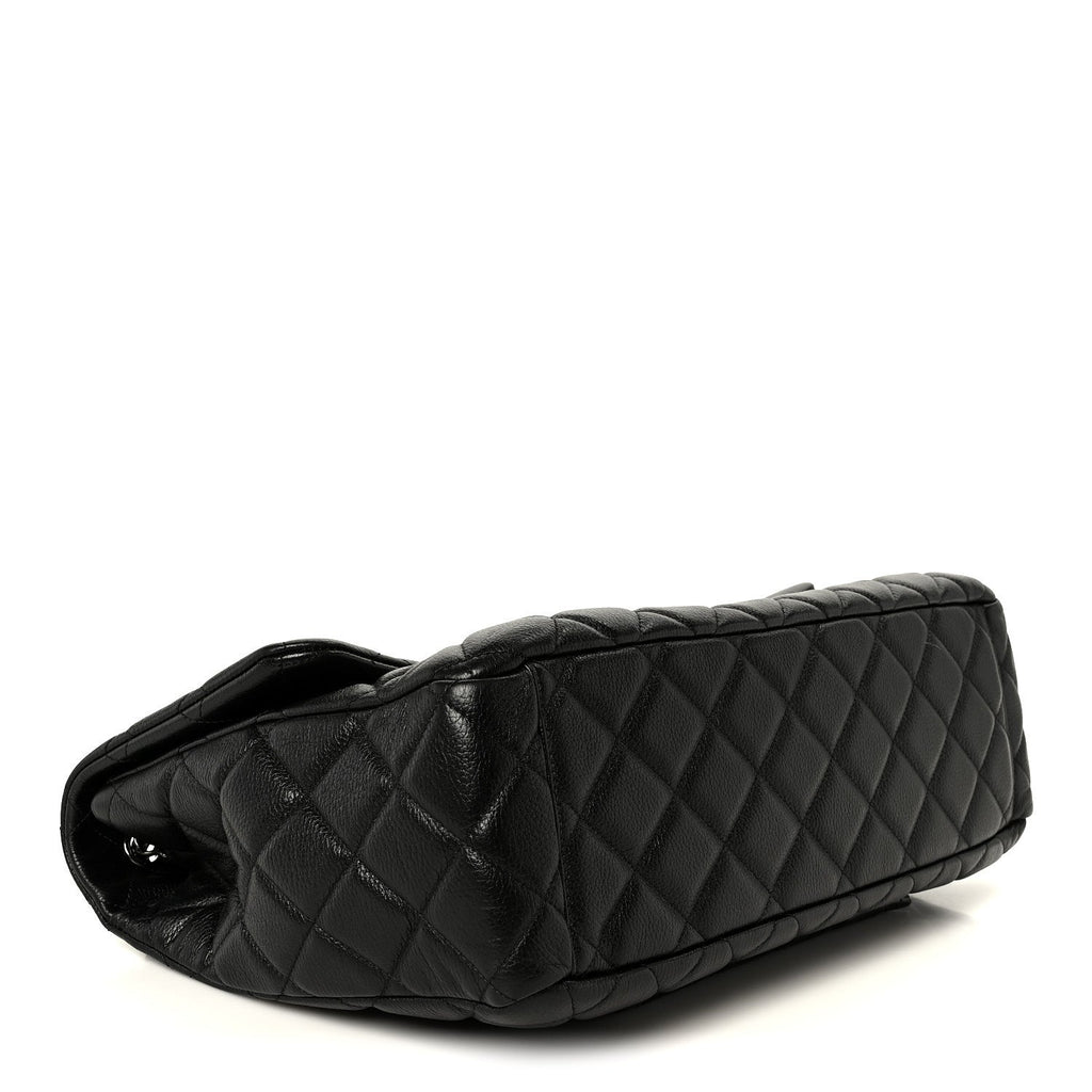 Calfskin Quilted XXL Travel Flap Bag Black