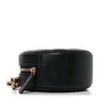 Lambskin Quilted Round Pearl Crush Clutch With Chain Black