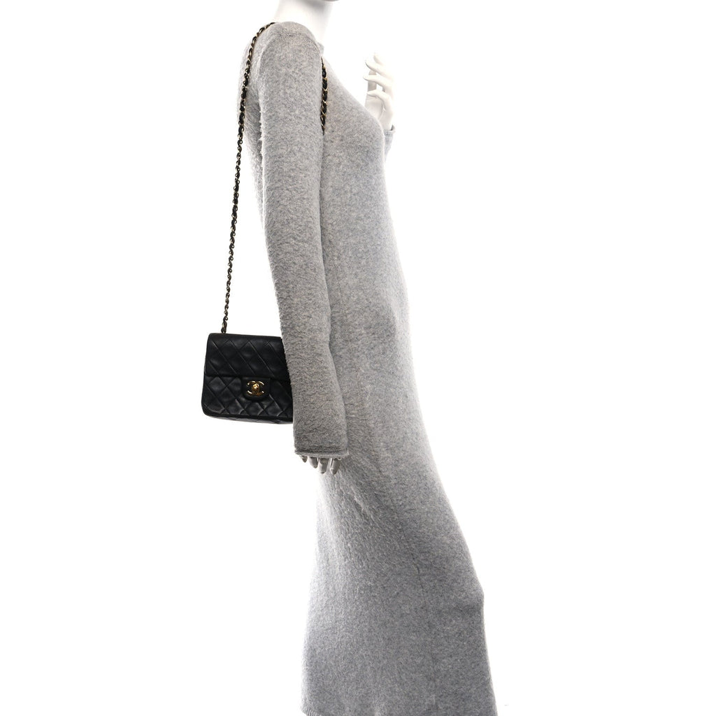 Lambskin Quilted Mini Square Flap Bag Black