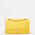 Chanel Yellow Lambskin Quilted Medium Double Flap Gold Hardware