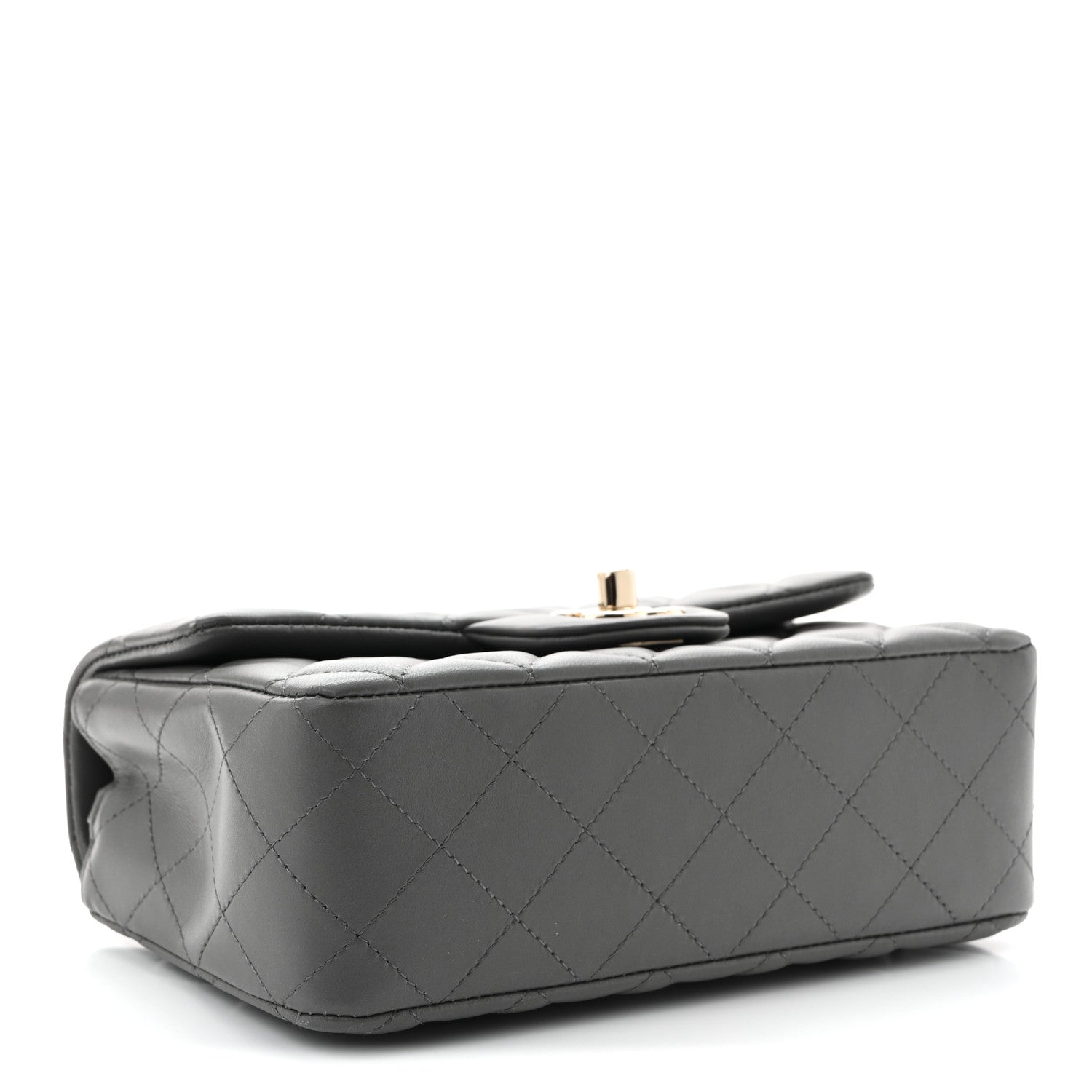 Lambskin Quilted Mini Rectangular Flap Dark Grey