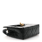 Shiny Aged Calfskin Quilted Mini Nano Kelly Shopper Black