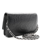 Lambskin Camellia Embossed Wallet On Chain WOC Black