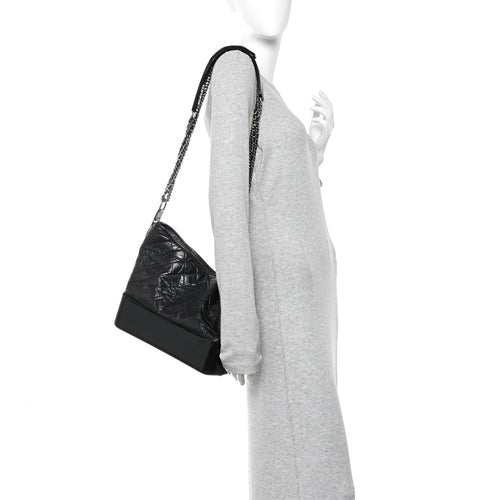 Aged Calfskin Quilted Large Gabrielle Hobo Black