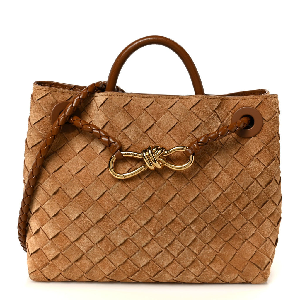 Suede Intrecciato Small Andiamo Shoulder Bag Amber