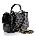 Patent Quilted Mini Top Handle Rectangular Flap Black