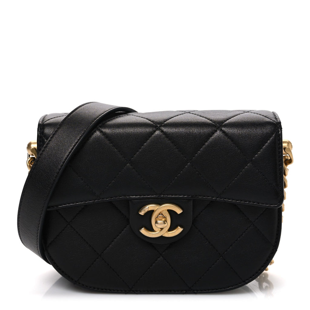 Calfskin Quilted Moon Messenger Black