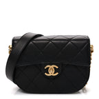 Calfskin Quilted Moon Messenger Black