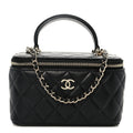 Lambskin Quilted Small Top Handle Vanity Case With Chain Black