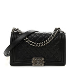 Lambskin Quilted Medium Boy Flap Black