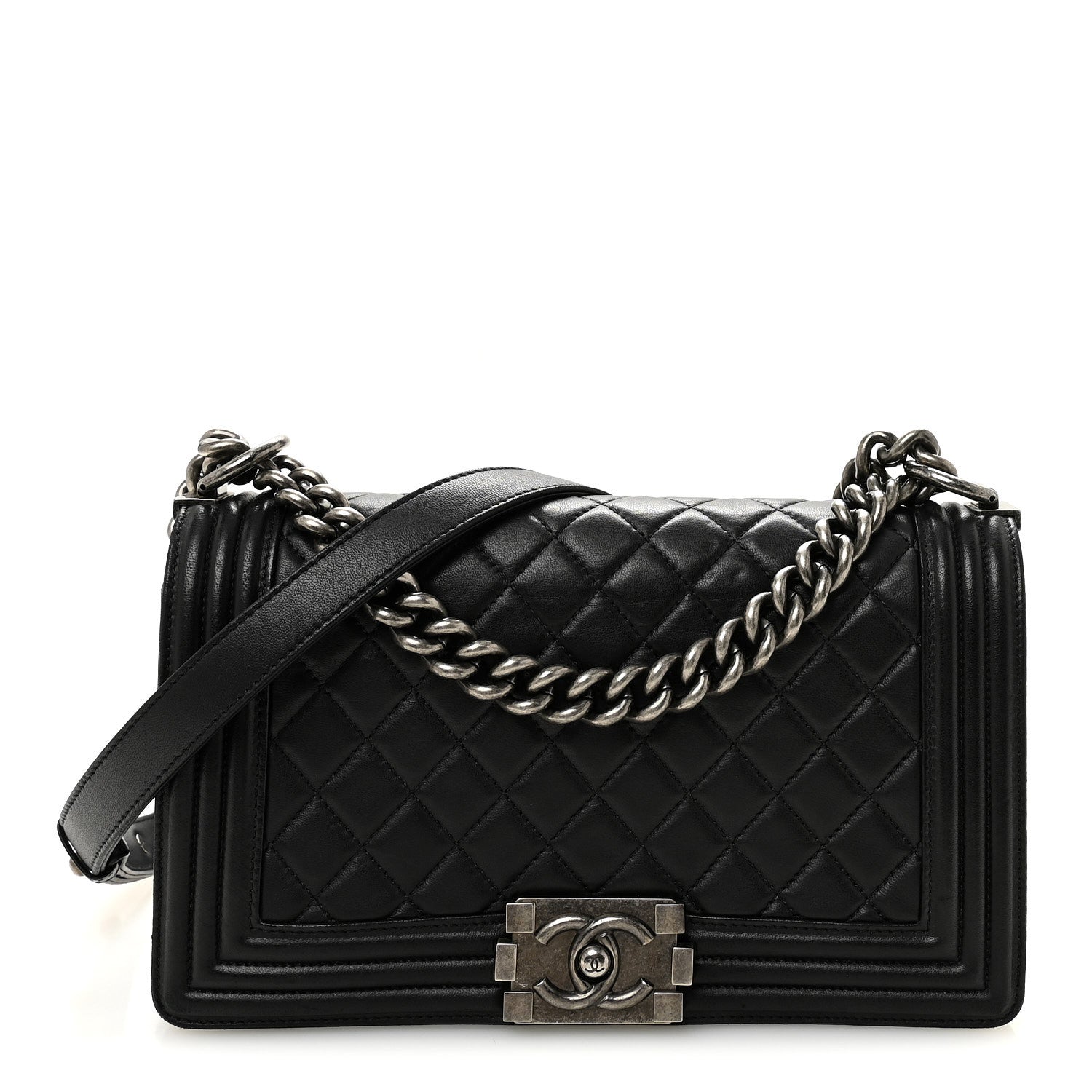 Lambskin Quilted Medium Boy Flap Black