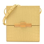 Calfskin Crocodile Embossed Daisey Box Clutch Yellow