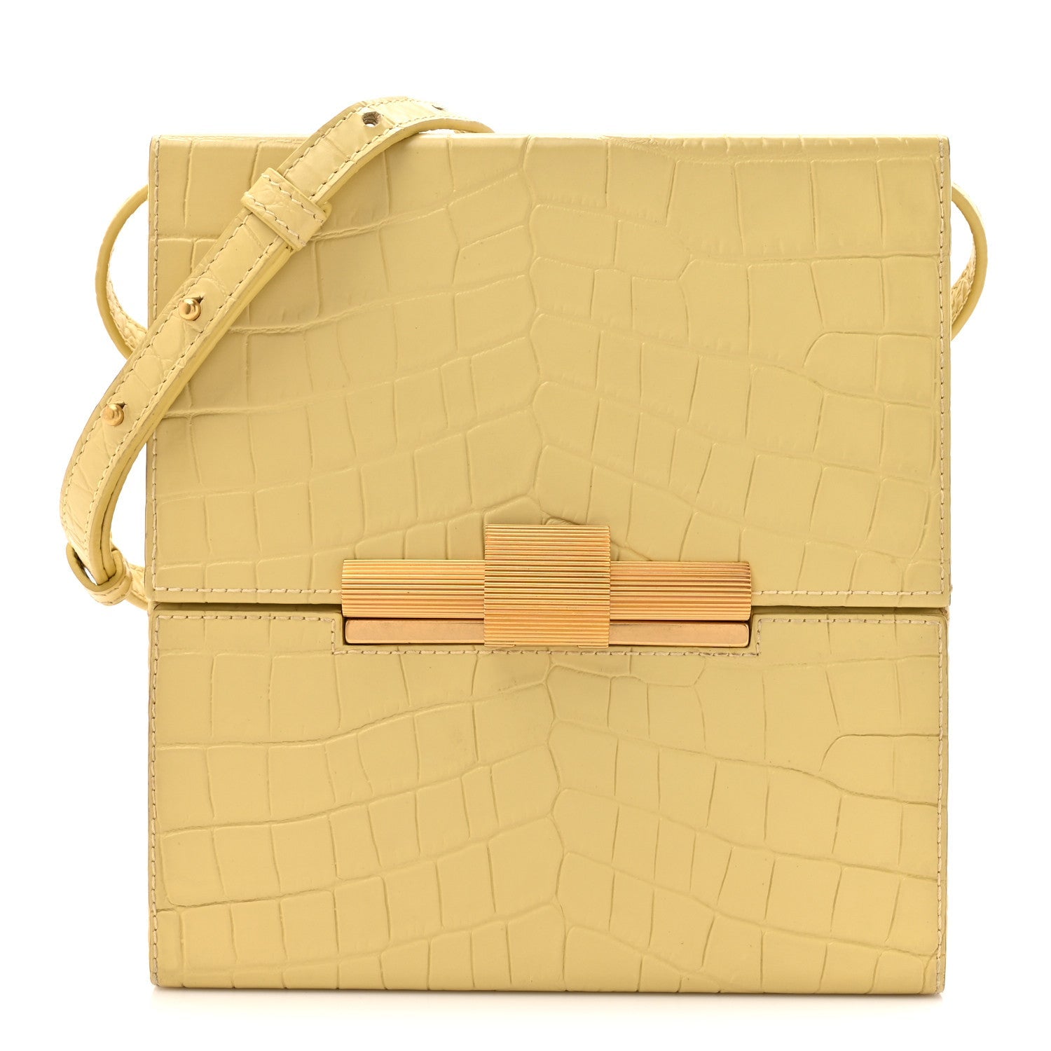 Calfskin Crocodile Embossed Daisey Box Clutch Yellow
