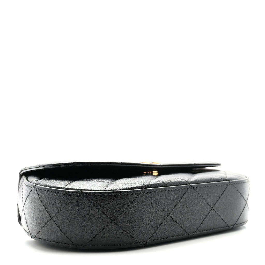 Shiny Aged Calfskin Quilted Top Handle Clutch With Chain Black