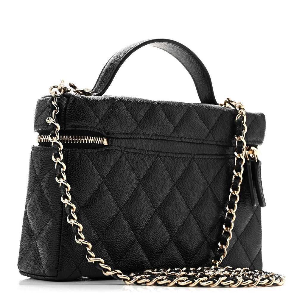 Caviar Quilted Top Handle Slim Vanity With Chain Black