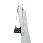 Shiny Crumpled Calfskin Quilted Small Wavy CC Hobo Black