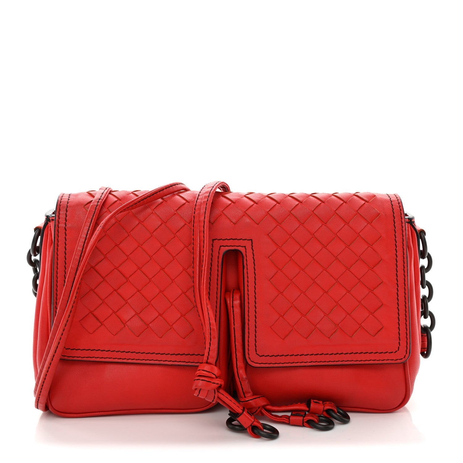 Nappa Intrecciato Small Double Pocket Flap Red