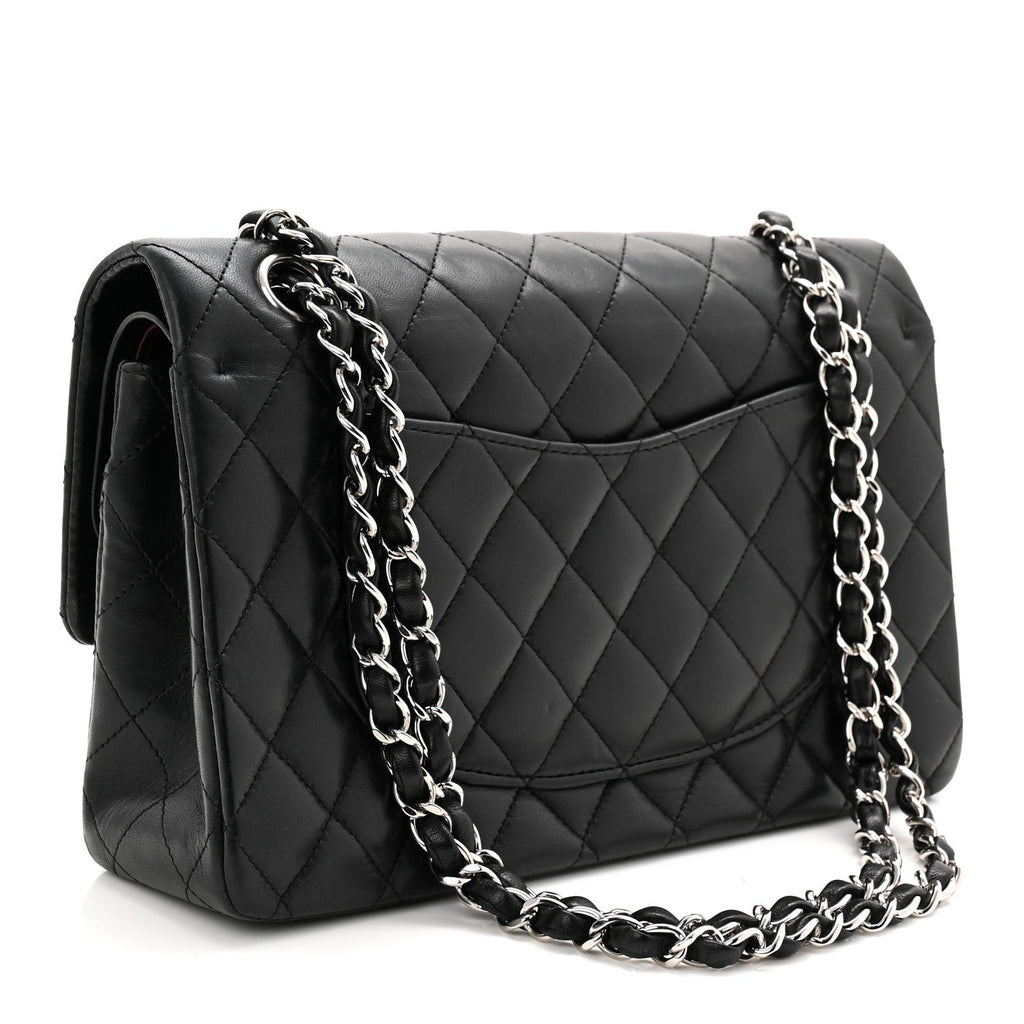 Lambskin Quilted Medium Double Flap Black