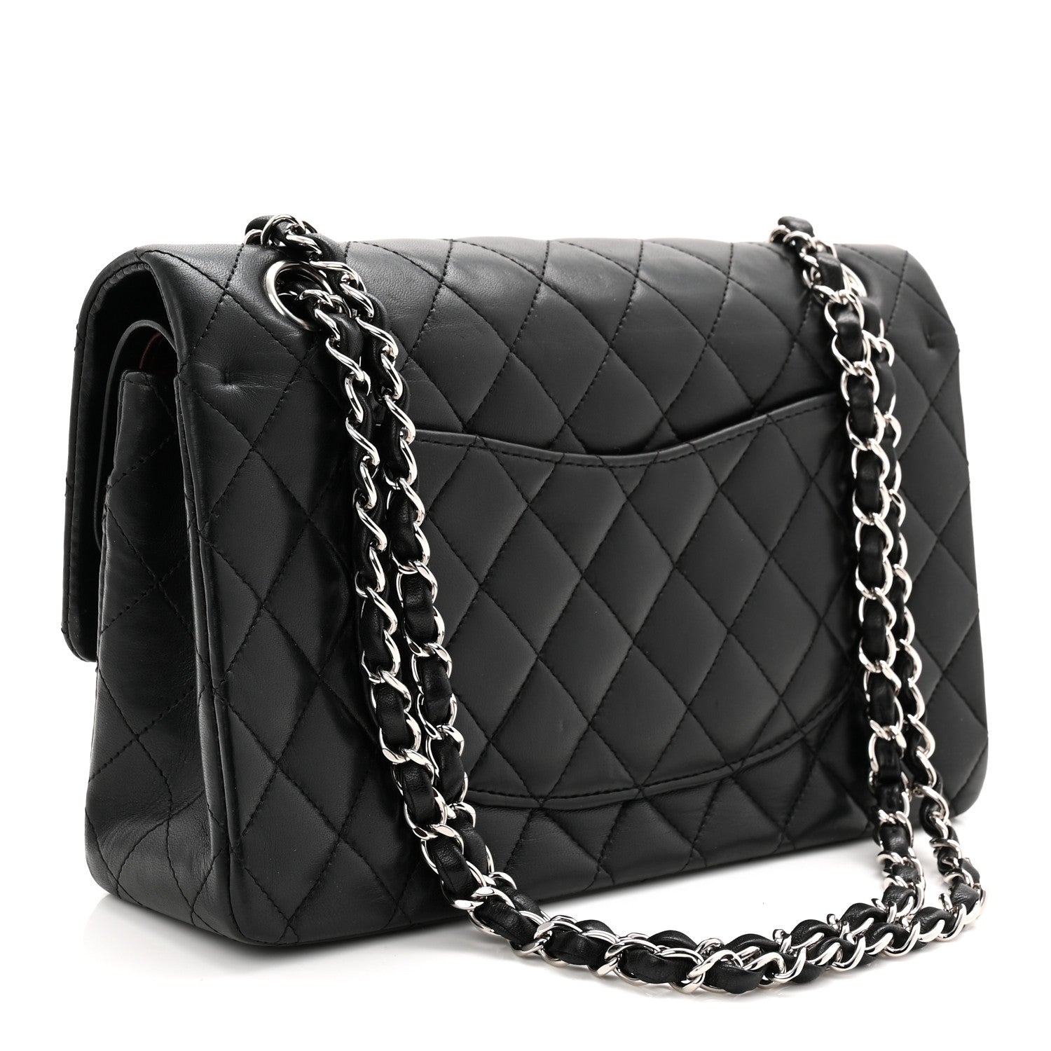 Lambskin Quilted Medium Double Flap Black