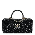 Tweed Sequin Quilted Top Handle Box Bag Black