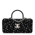 Tweed Sequin Quilted Top Handle Box Bag Black